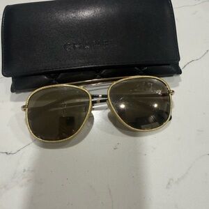 CHANEL Gold Frame Aviator Sunglasses with Black Case